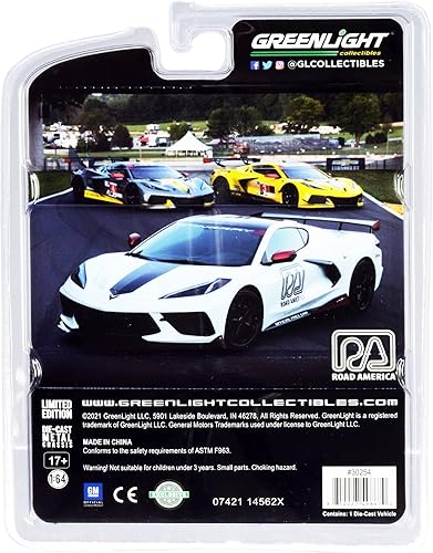 Miniatura 3 de Greenlight 30254 2020 Chevy Corvette C8 Stingray Coupe - Road America - Coche oficial de ritmo a escala 164