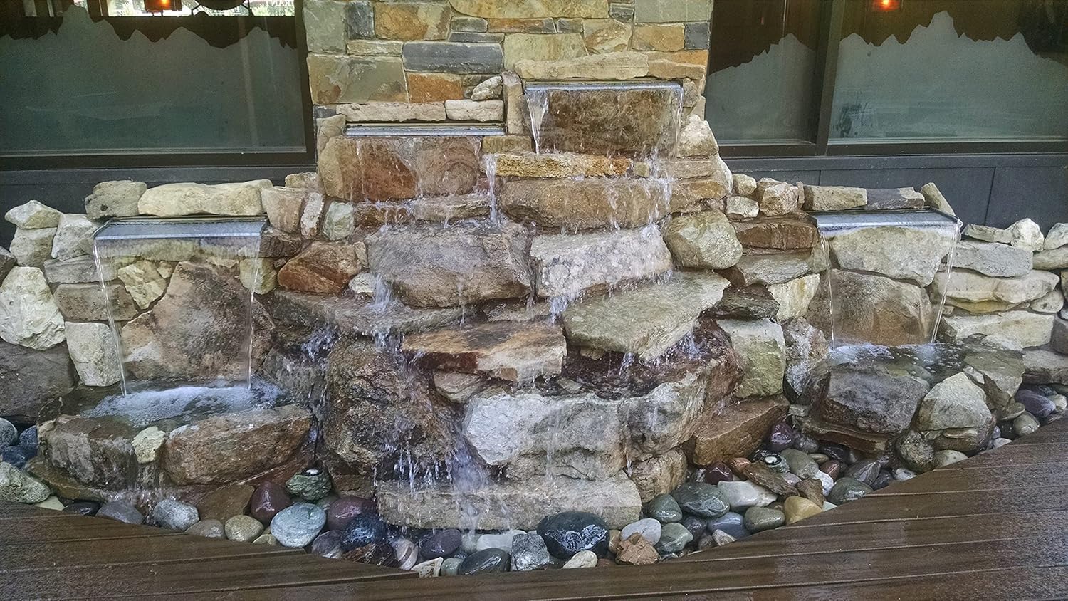 EasyPro Pond Products HB11KWEX Vianti Falls Kit - Add a Waterfall to Any Block Wall - 11 ½” Wide Stainless Steel Spillway with 6” Lip, White LED Light Strip, Basin, and EP850 Pump w/ 3 Year Warranty.