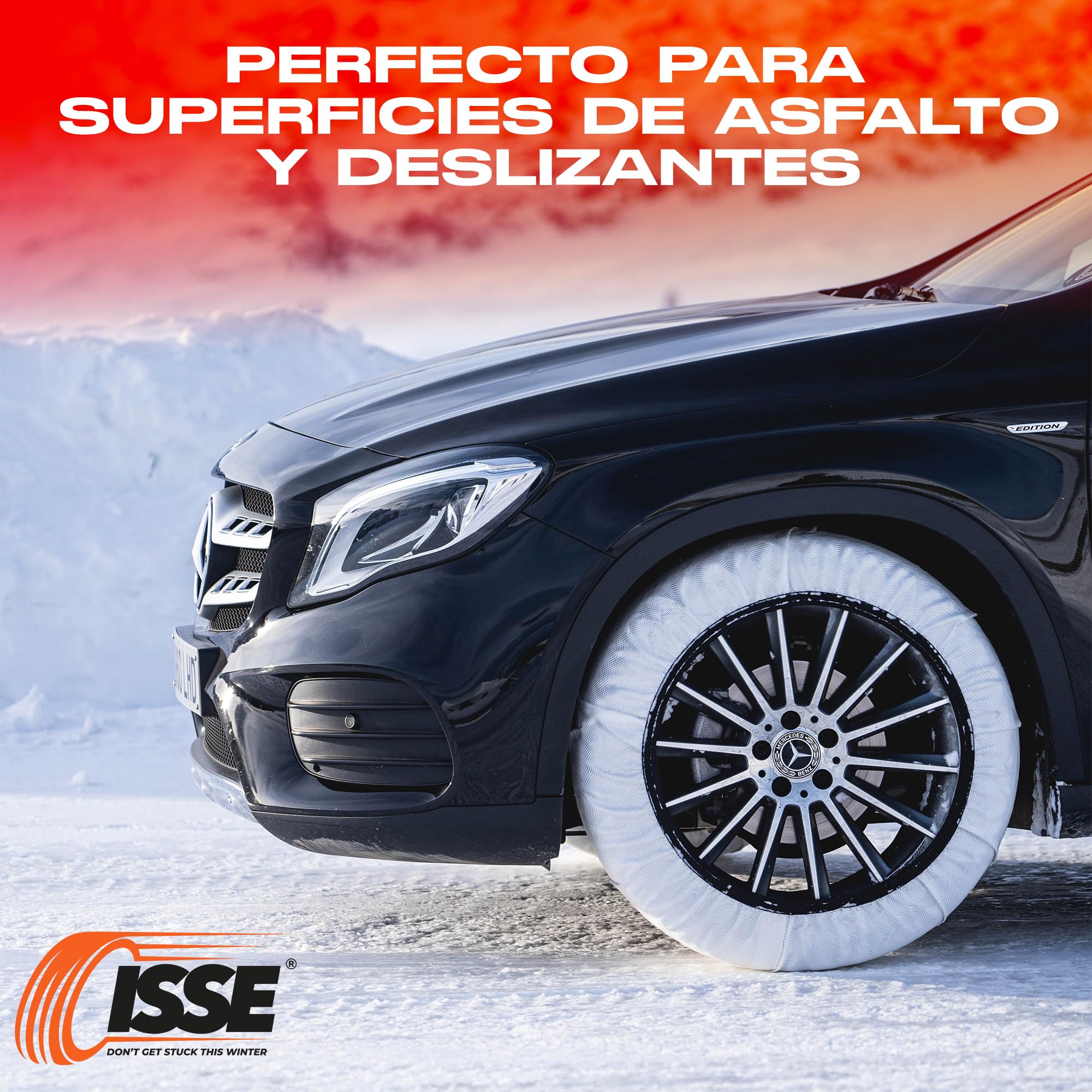 ISSE Super T-74 | Cadenas Coche Nieve Textil Homologadas - Cadenas para Autos de Uso Diario en Nieve y Hielo - Kit de 2 Cadenas Coche Nieve Universales + Guantes