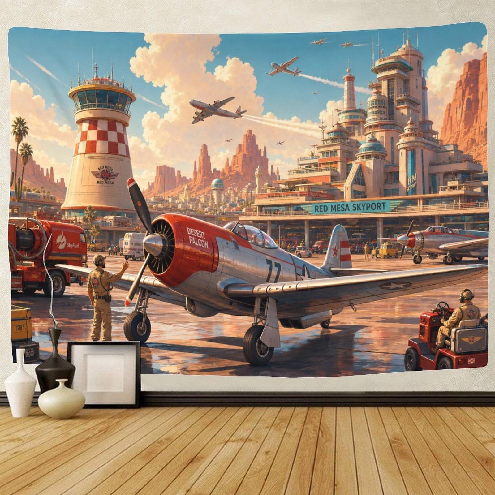 GPMNBCXZK Vintage Fighter Jet Tapestry for Bedroom 3D Print Wall Art Decor Airplane Tapestries Poster Home Decoration Bedroom Dorm 130cmx150cm