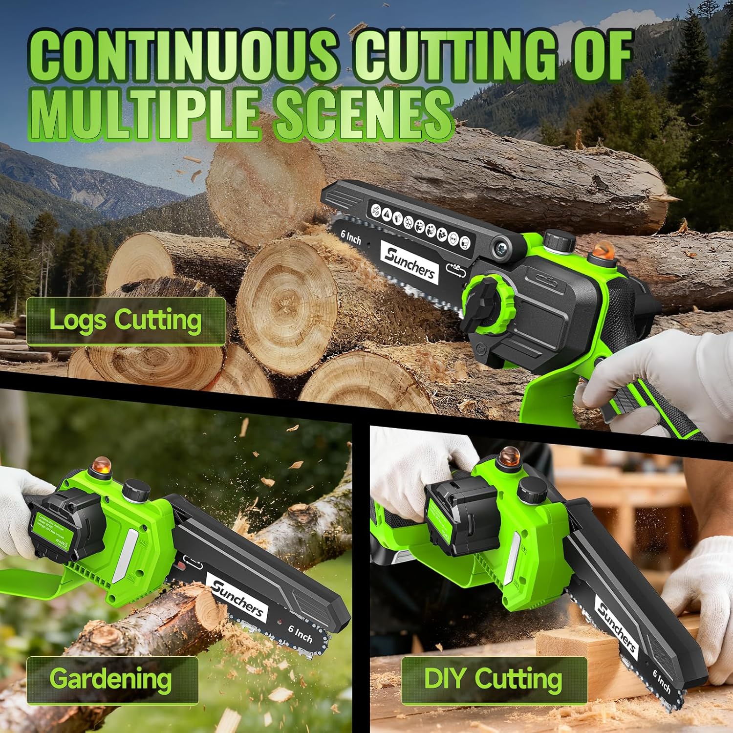 Mini Chainsaw Cordless, 6 Inch Electric Chainsaw with 2 Battery, Handheld Battery Powered Chain Saw with Auto Oiler, Gardening Tools Saw for Wood/Tree Cutting, Holiday Gifts for Men, Dad, Husband - Image 5