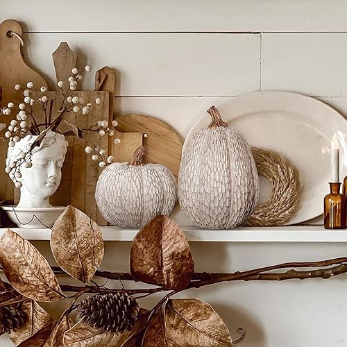Miniatura 5 de Calabazas de resina de Acción de Gracias, decoración de otoño, figura decorativa de calabazas marrones y blancas, estatuas de calabaza artificiales