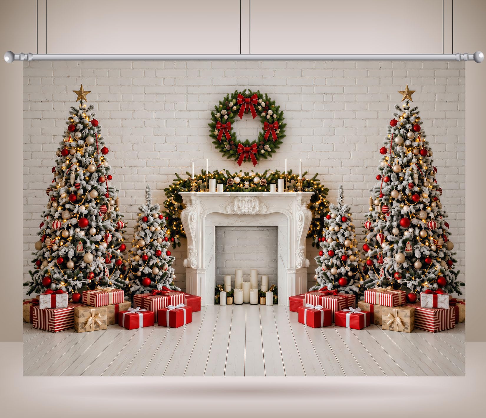 15x8FT Hogar Blanco Árbol de Navidad Fondo Fotográfico