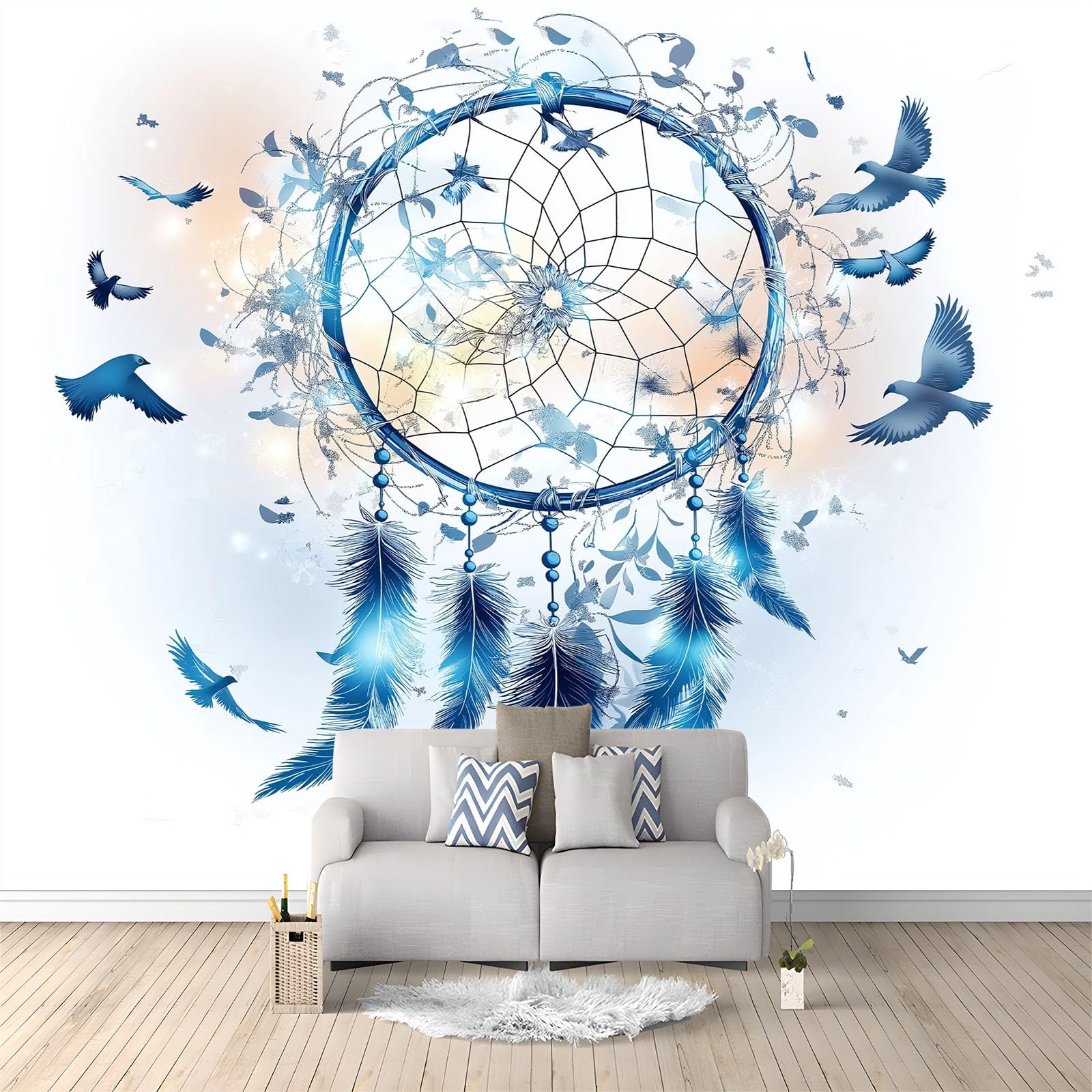 Generico Dream Dream Dream Bird Bird 3D Panoramiczna tapeta 350 x 256 cm, fototapeta z włókniny | Dekoracja Fototapeta Niebieska sypialnia dla dzieci,