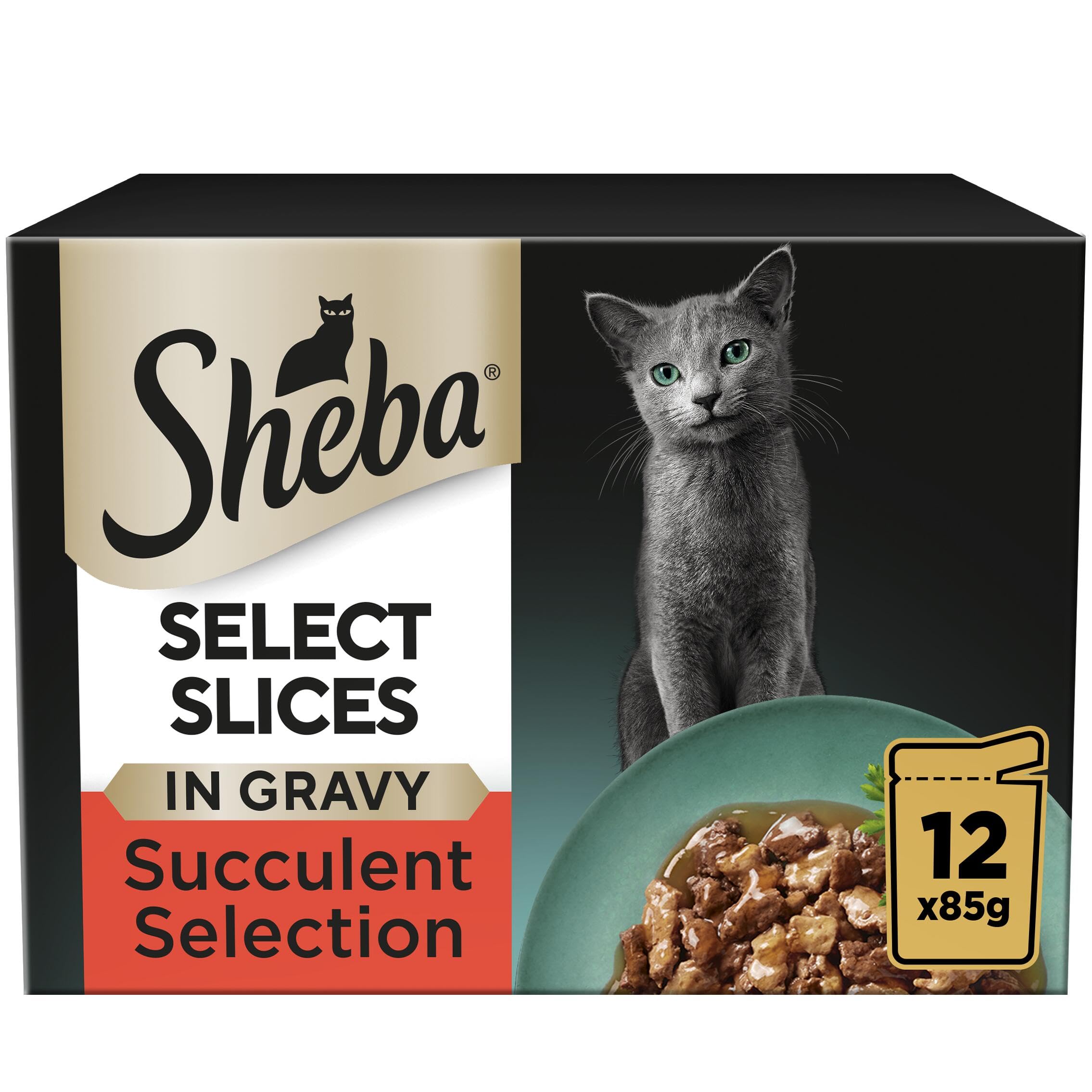 Select Slices in Gravy 48 Pouches, Adult Wet Cat Food, Succulent Selection, Pack of 4 (12 x 85 g)
