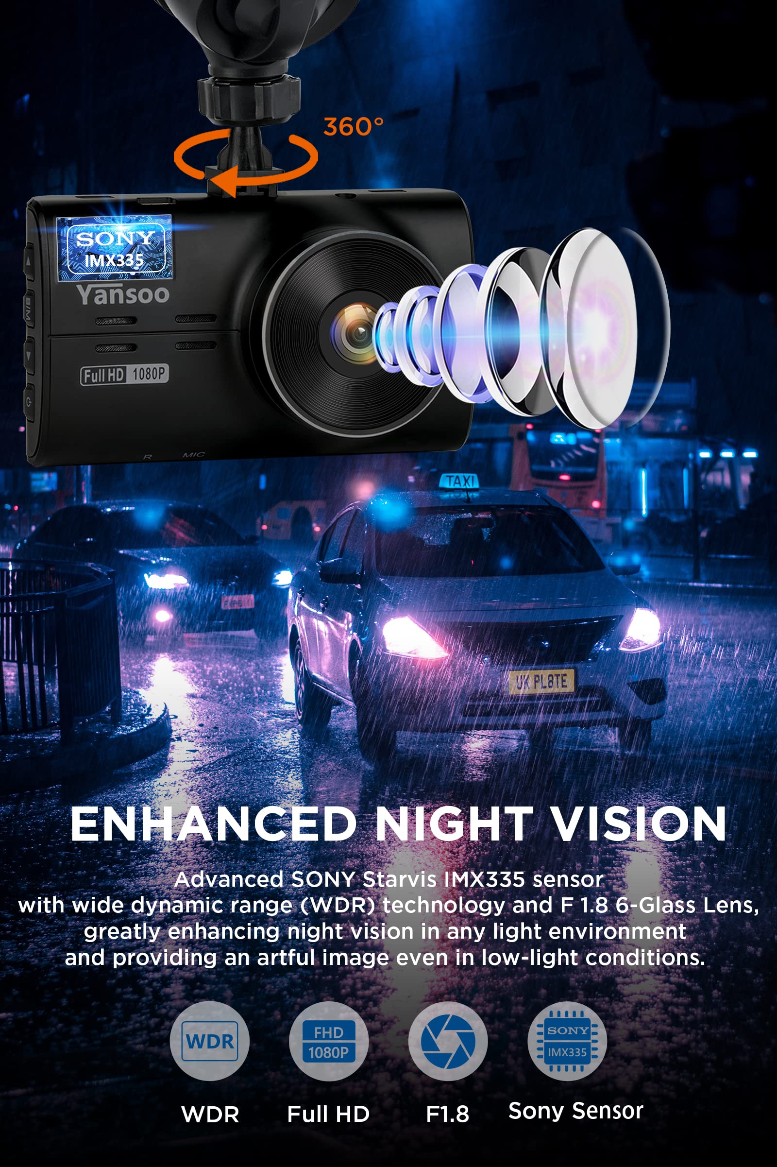 Videocamera KIMISS Dash Cam FHD DVR Videoregistratore