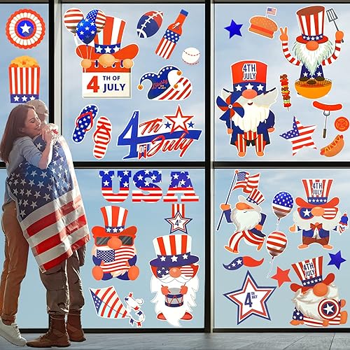 Mauts-inus - Lote de 8 pegatinas para ventanas de 4 de julio, para decoración de ventanas patrióticas, para decoración de ventanas del día de la