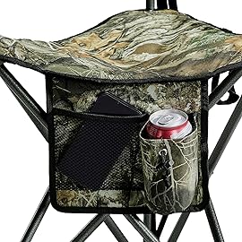 Portal Extra Large Quick Folding Tripod Stool with Backrest Fishing Camping Chair with Carry Strap (Camo)