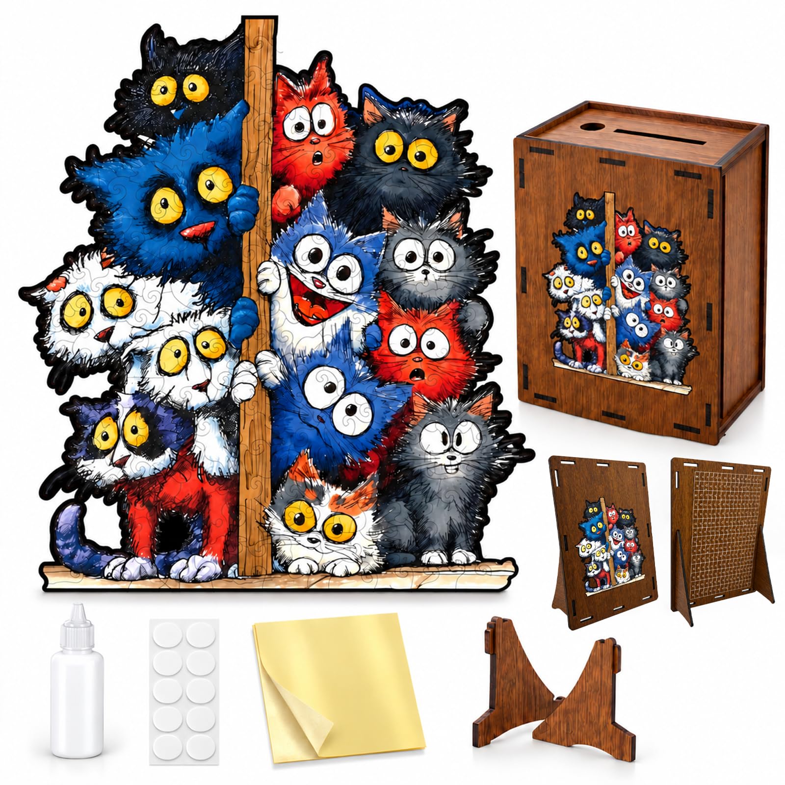 Drewniana układanka dla dorosłych 3D kot dekoracja ścienna DIY puzzle