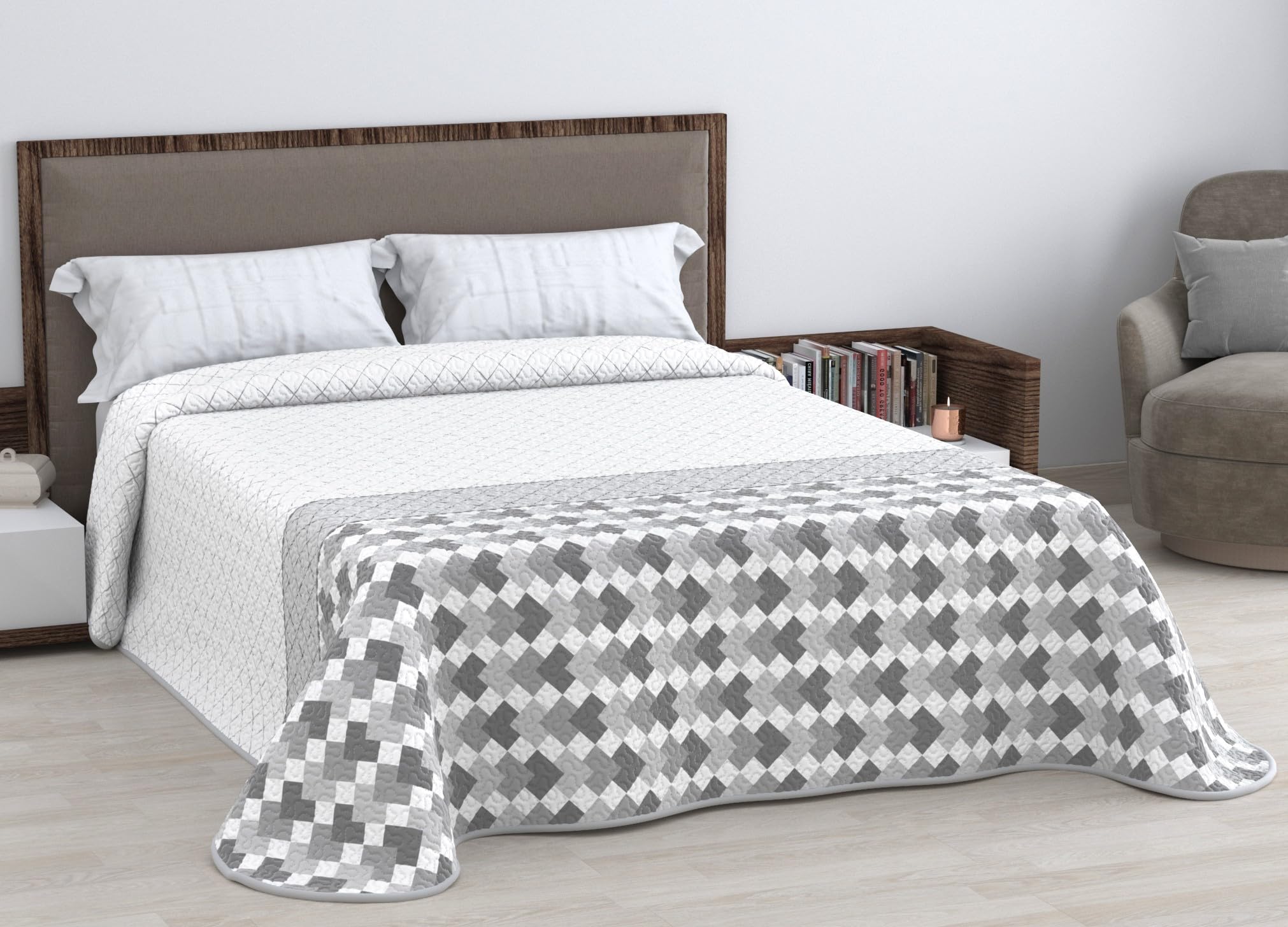 HM'S HOME'SECRET Colcha Bouti Estampada de 100% Microfibra Suave - Variedad de Diseños y Tamaños (Liso Gris, Cama 150cm) — view 2