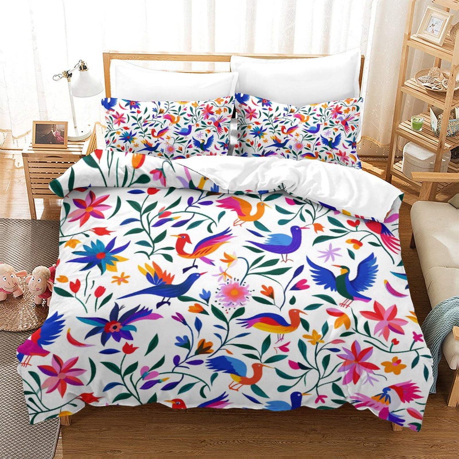 Housse de couette fleurs avec fermeture éclair pour lit 2 personnes
