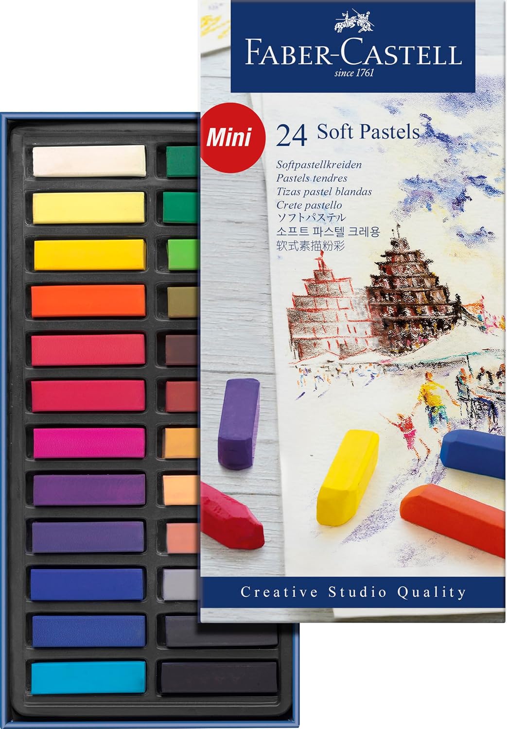 Faber-Castell Creative Studio Mini Toz Pastel Boya, 24 Renk, Yarım Boy, Yüksek Pigment, Parlak Renkler, Fiksatif Uyumlu, Tebeşir Bazlı Soft Pastel