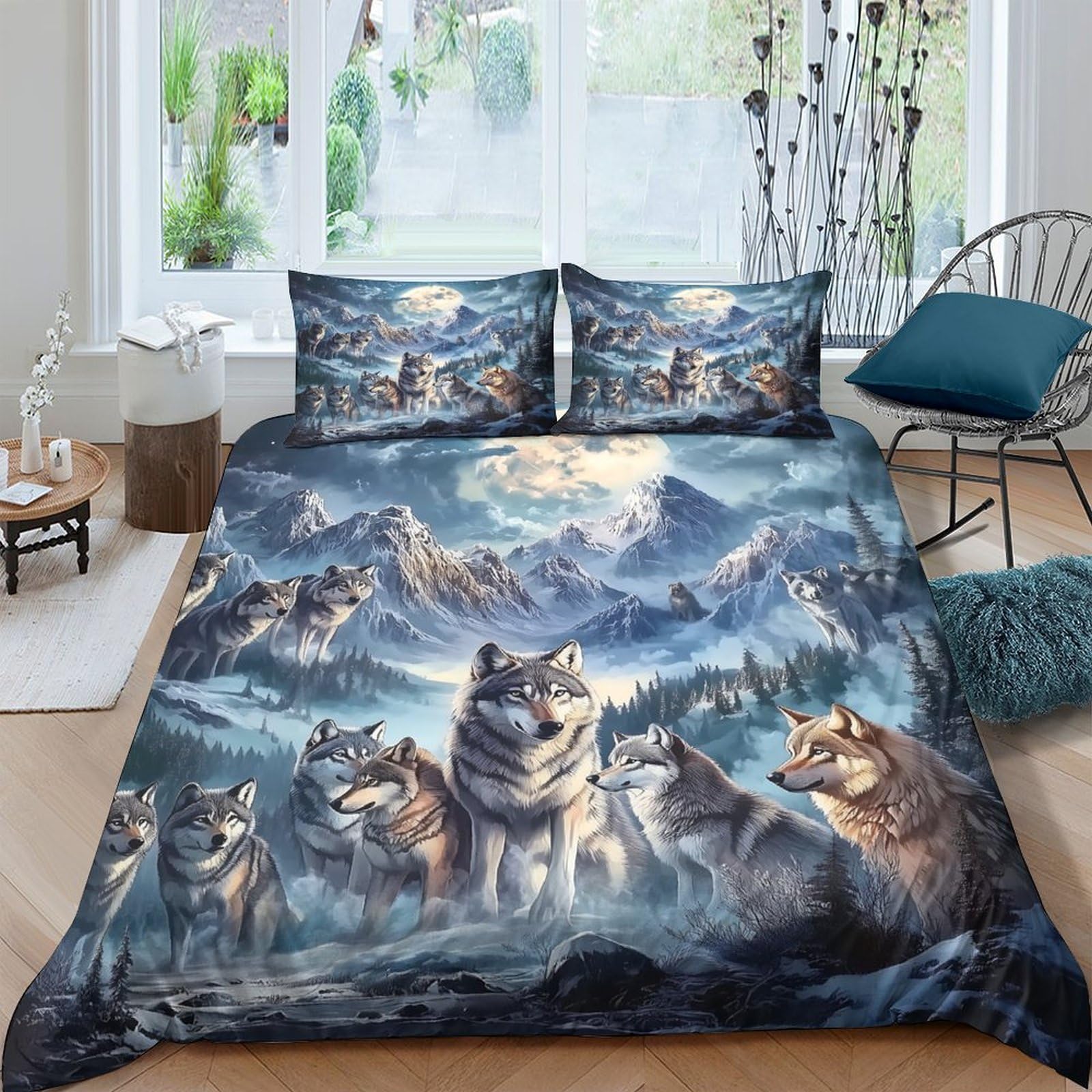 Ctjqhvkz Style-7 3D Printed Mountain Wolf Fitted Sheet Microfiber Soft Textured Forest Valley Bed Cover For Bedroom Dorm Decor Single（135X200cm）
