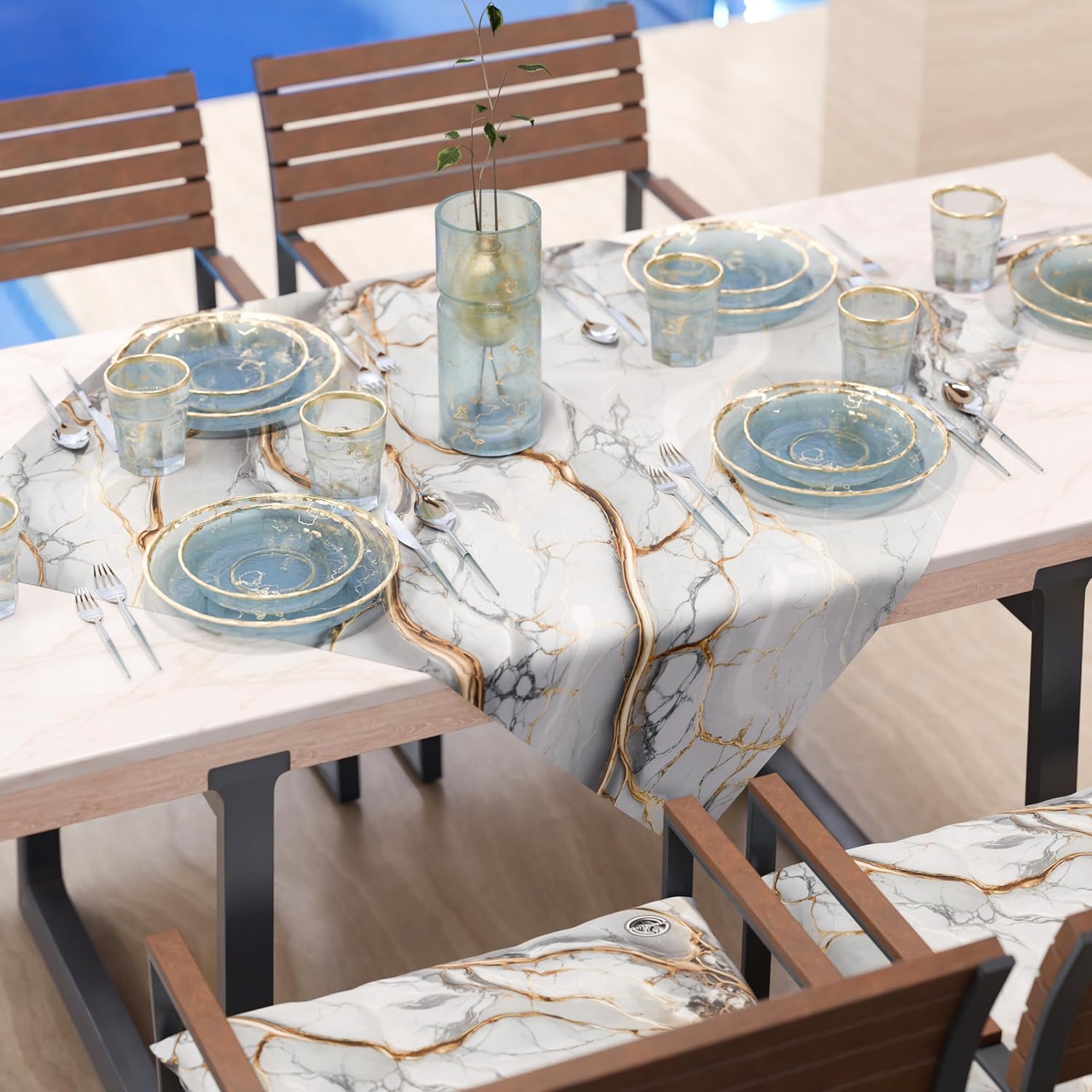 Modern Tablecloth with Grey Marble Effect, Kitchen Table Centrepiece 90 x 90 cm, 100% Made in Italy