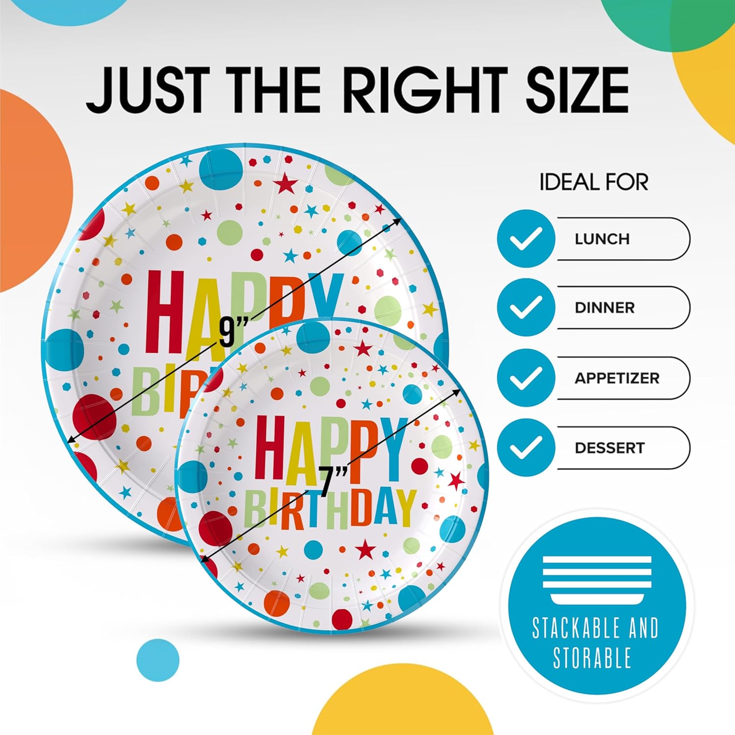 Exquisite Birthday Paper Plates Disposable Heavy Duty 100 Pcs - 50-7" & 50-9" Birthday Plates For Party Heavy Duty Paper Plate 350 GSM Party Supplies Plate Set