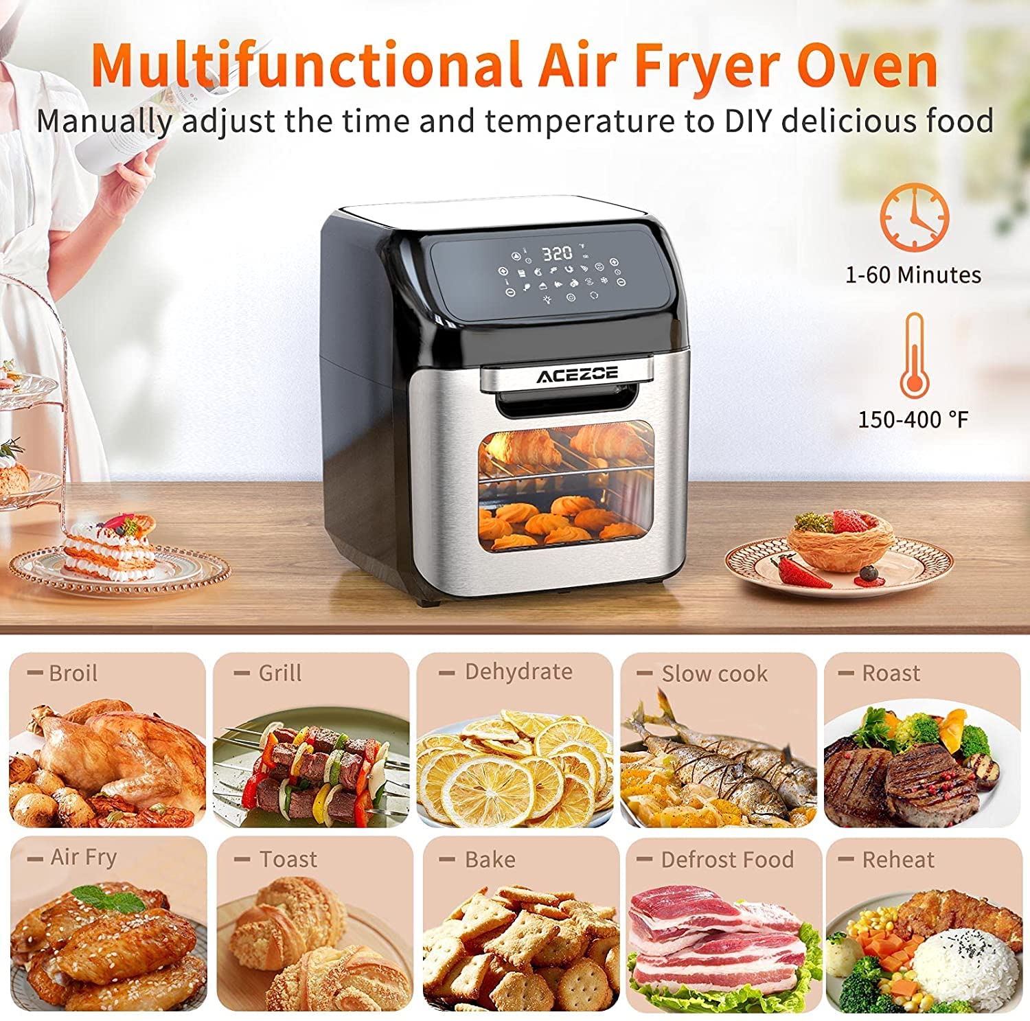 Air Oven 13 QT, Acezoe Air Fryer Oven, Convection Oven Air Fryers