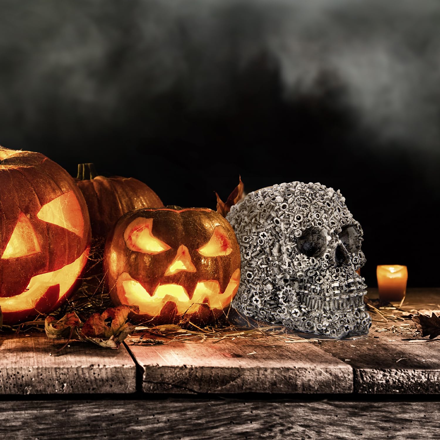 SARIHOSY] Adult Skull Model, Life Size Human Skull Model 1:1 - Realistic, Retro Screws, Halloween Skull Decorations Indoor,Resin Skull Head Props for Outdoor