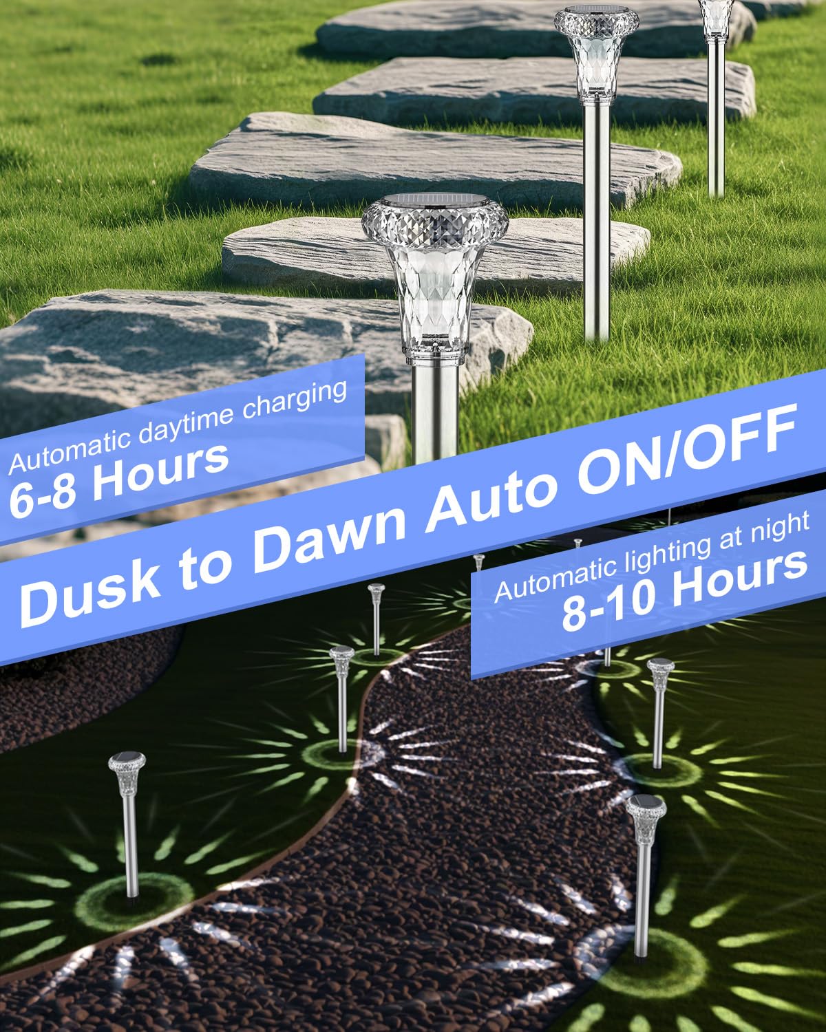 SonPen 6pcs LED Solar Garden Lights, IP65 Solar Garden Lights Stainless Steel Waterproof Energy Saving for Patio Lawn, Yard - Image 3