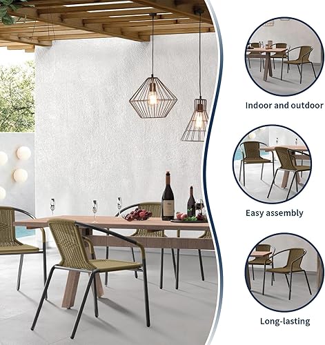 Miniatura 3 de Amopatio Juego de 6 sillas de comedor para exteriores, sillas de mimbre de ratán, sillas apilables para interiores y exteriores, bistró, cubierta,