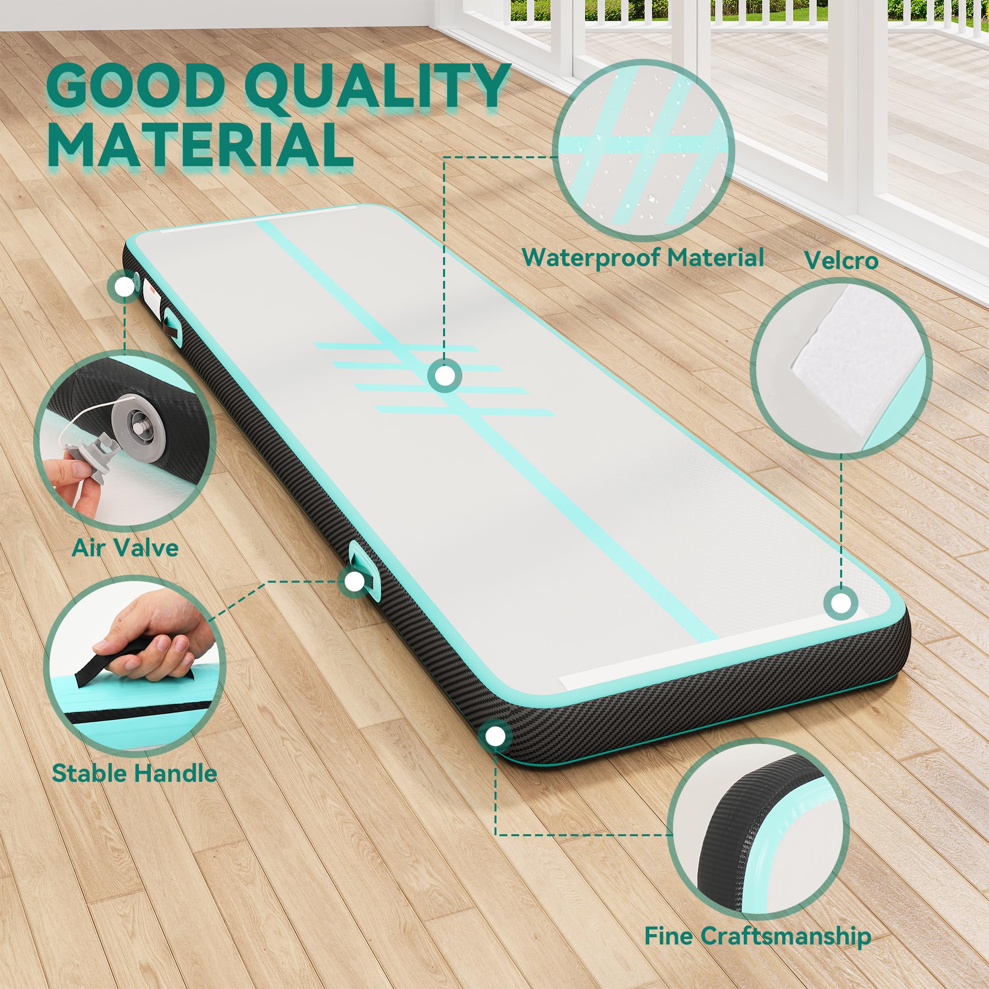 TAUS 3M/4M Air Matte Track,Tumbling Mat/bordo in fibra di carbonio con pompa ad aria elettrica, 10 cm di altezza, tappetino gonfiabile, per allenamento/tumbling/yoga/fitness