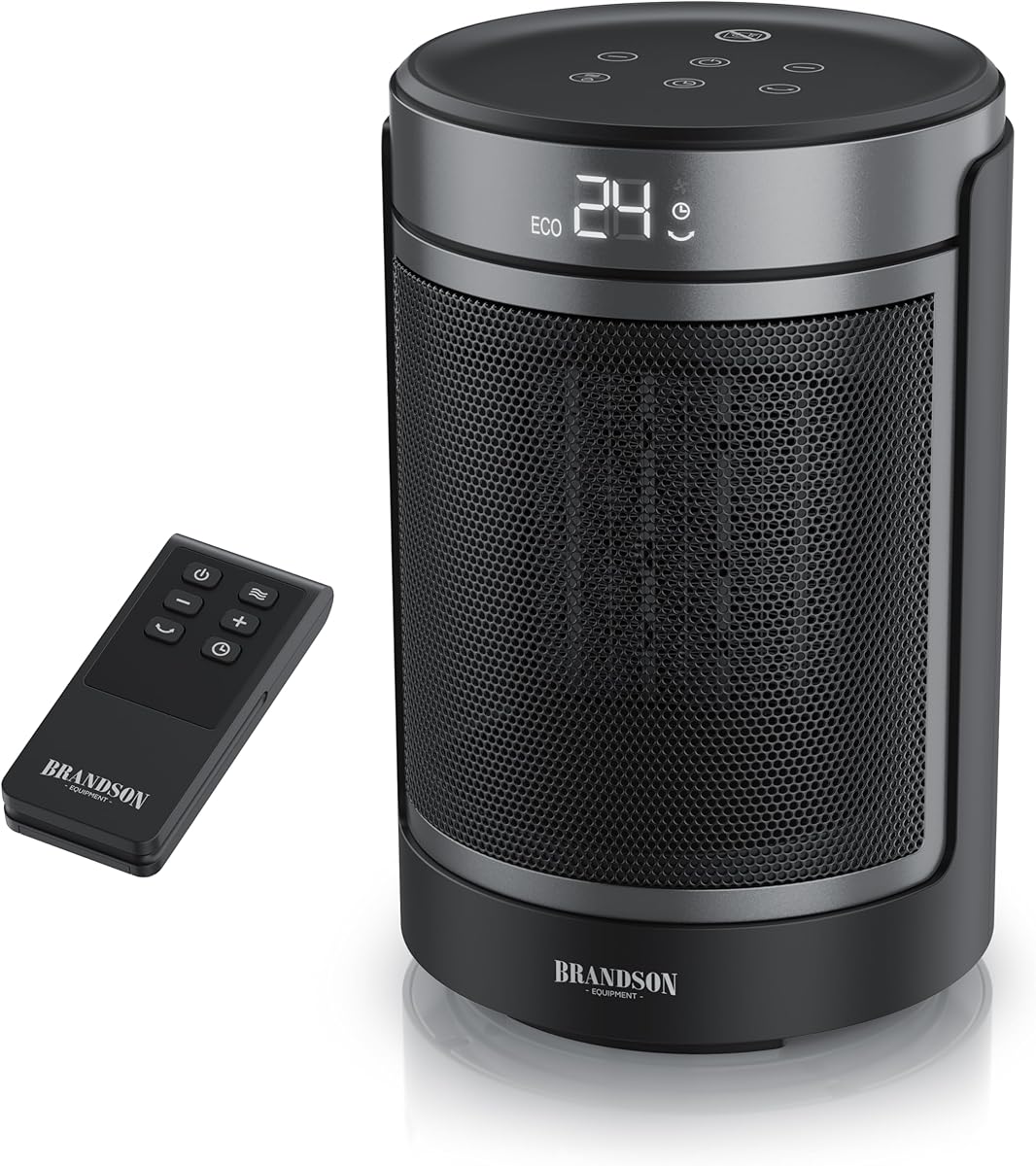 Brandson - Heizlüfter mit Fernbedienung - ECO Modus für energiesparenden Betrieb – Oszillation 50° - 2 Heizstufen - Überhitzungs- und Umkippschutz