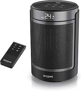 Brandson - Heizlüfter mit Fernbedienung - ECO Modus für energiesparenden Betrieb – Oszillation 50° - 2 Heizstufen - Überhitzungs- und Umkippschutz