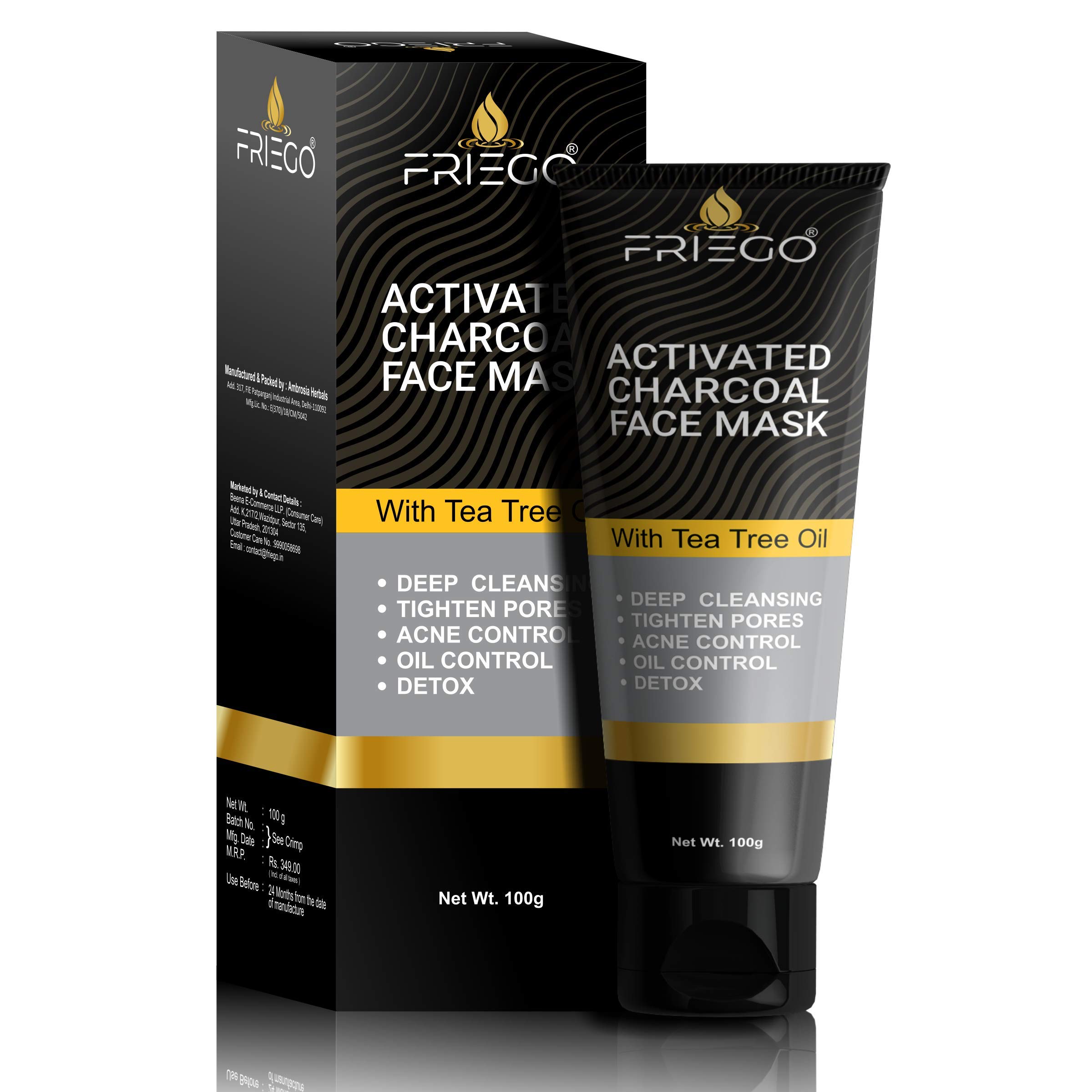 Friego Activated Charcoal Face Mask with Tea Tree & Green Tea Extract|No Parabens & Mineral Oil Wash Off Face Mask