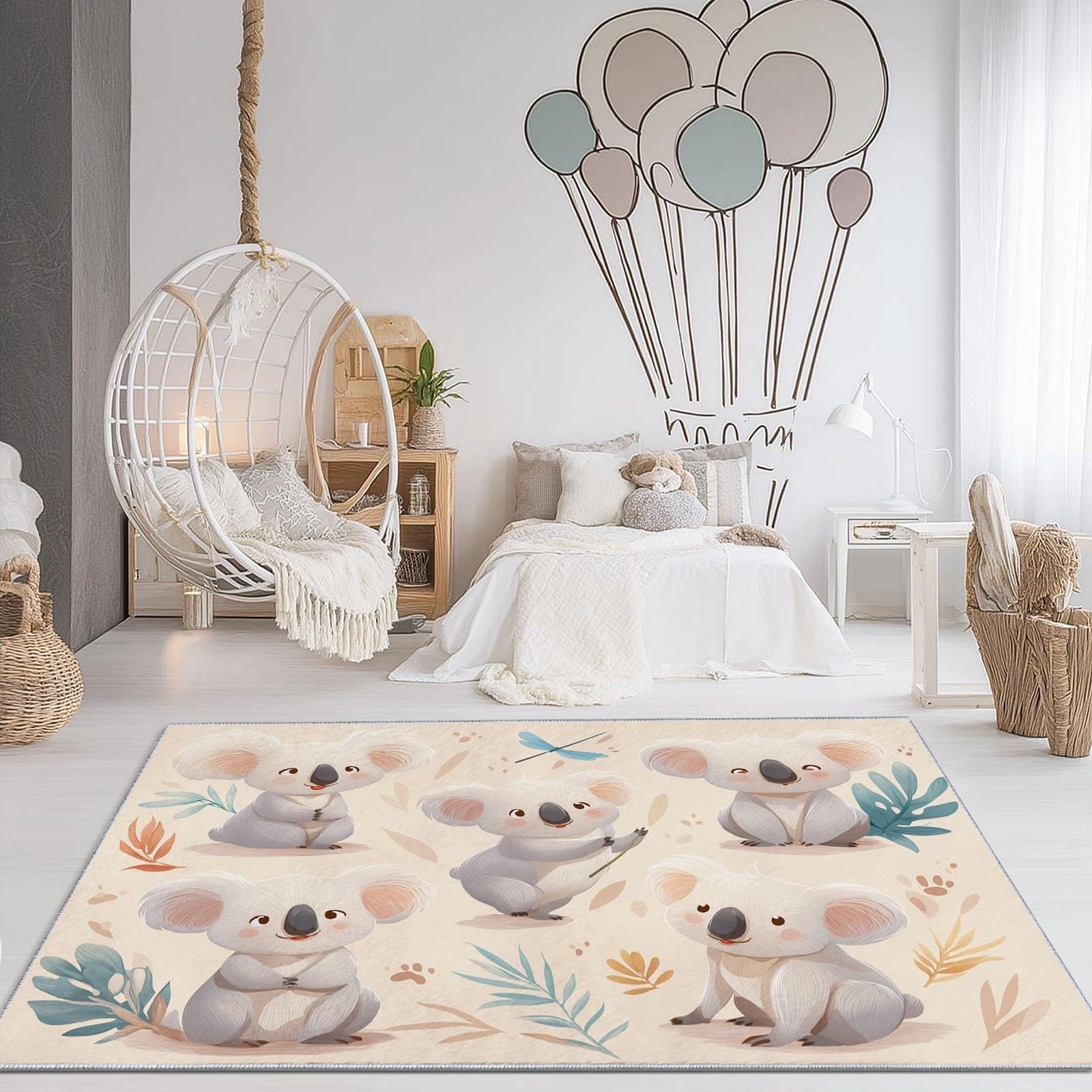 Tapis salon animal de la forêt koala mignon lavable antidérapant pour chambre d'enfant 180x280cm