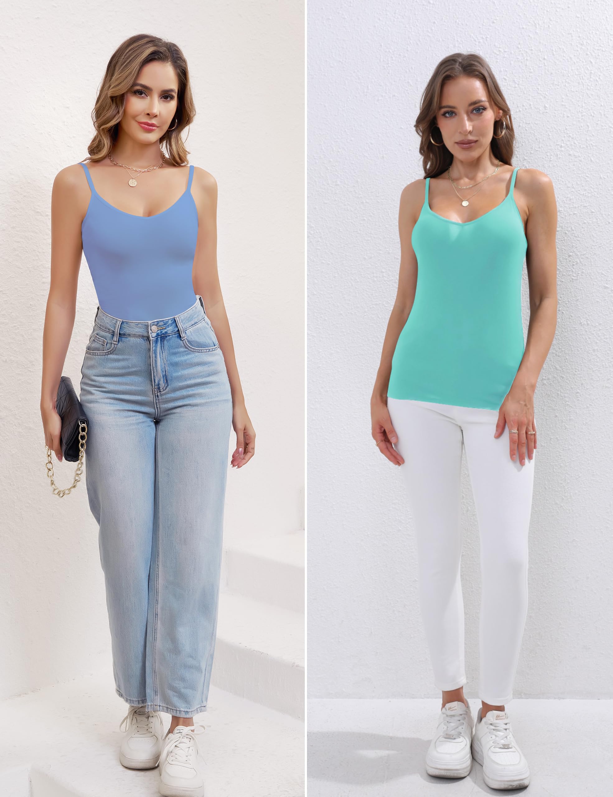 BQTQ 5 Pièces Camisole Débardeur Femme Caraco col V Spaghetti Strap Tops | Basique Débardeur à Bretelle Femme Réglables, Caraco Coupe Cintrée Débardeurs Fines Bretelles Maillots De Corps pour Femme