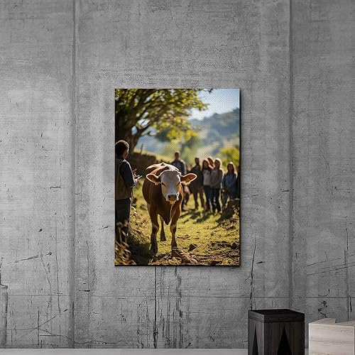 Western Highland Cow Prints Wall Art, Cow Pictures Wall Decor, Nature Photography Rustic Style Cute Cow Canvas Art Poster for Living Room Bedroom