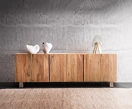 INMARWAR Solid Mango Wood & Carbon Steel Sideboard and Cabinets for Living Room | Free Standing Side Board Buffet Cabinet with 3 Door Cabinet Storage for Kitchen | Wooden Tv Cabinet for Home | Natural