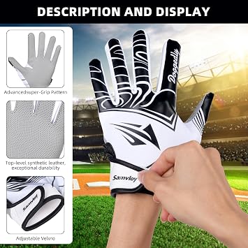 Baseball Batting Gloves for Youth with Super Grip and Finger-Fit Palms - Unisex Fit for Men, Kids, Boys & Girls