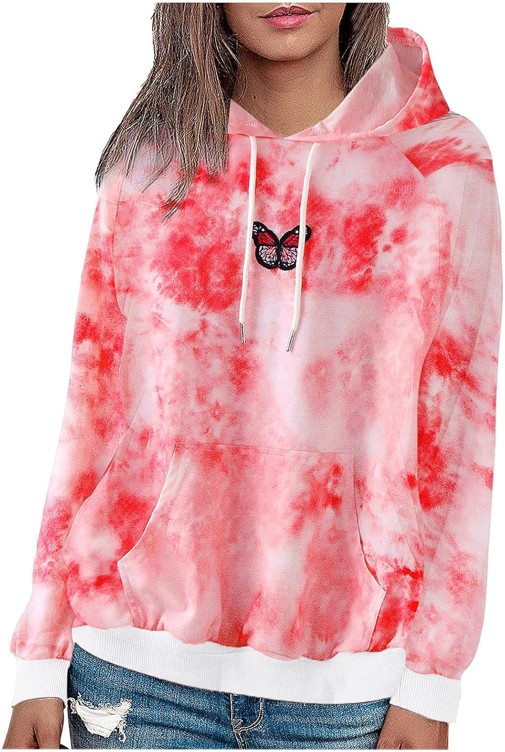 Teen Girls Butterfly Print Hoodie - Tie Dye Pullover Sweatshirt, Long Sleeve School Top