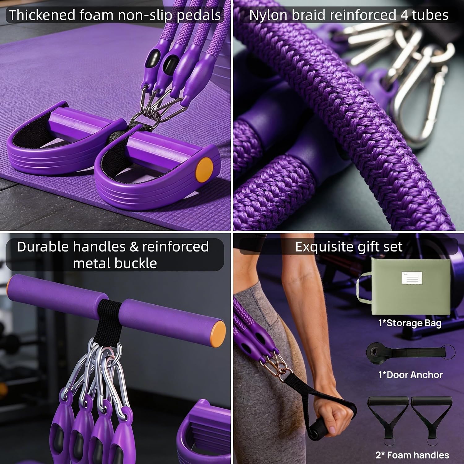 Upgrade Pedal Resistance Band, Multifunction Home Gym Workout Equipment with 4x25lbs Tubes for Sit Up & Arm Exercise