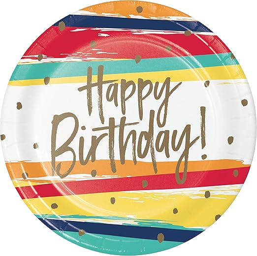 Trendware Happy Birthday Stripes Paper Plates, 24 ct
