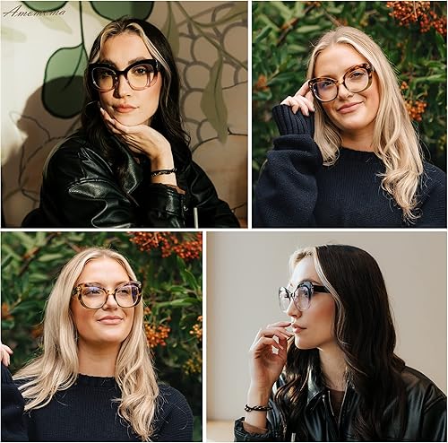 Miniatura 8 de AMOMOMA Paquete de 3 elegantes lentes de lectura de gran tamaño con ojo de gato para mujeres, lectores de moda, anteojos cuadrados de luz azul,