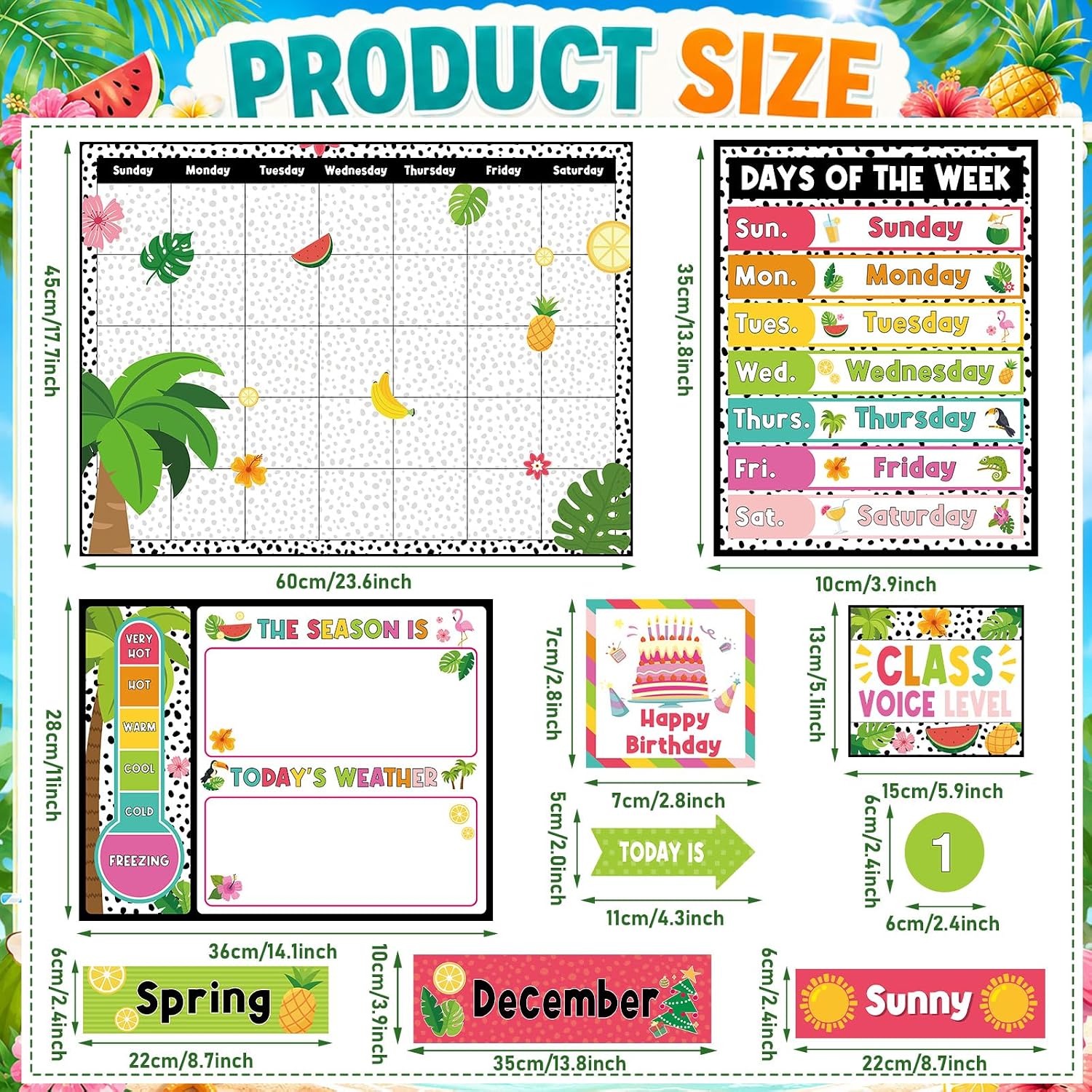 Classroom Calendar Bulletin Board Set Classroom Decorations with Seasons Weather Days of the Week Chart with Hook and Loop Dots for Elementary Preschool Home Office Wall Teacher Supplies(Tropical) image 3