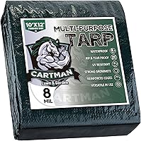CARTMAN 10x12 Ft Green Waterproof Tarp 8 Mil Thick - Heavy Duty Tarpaulin for Camping, Emergency Shelter, Outdoor Protection