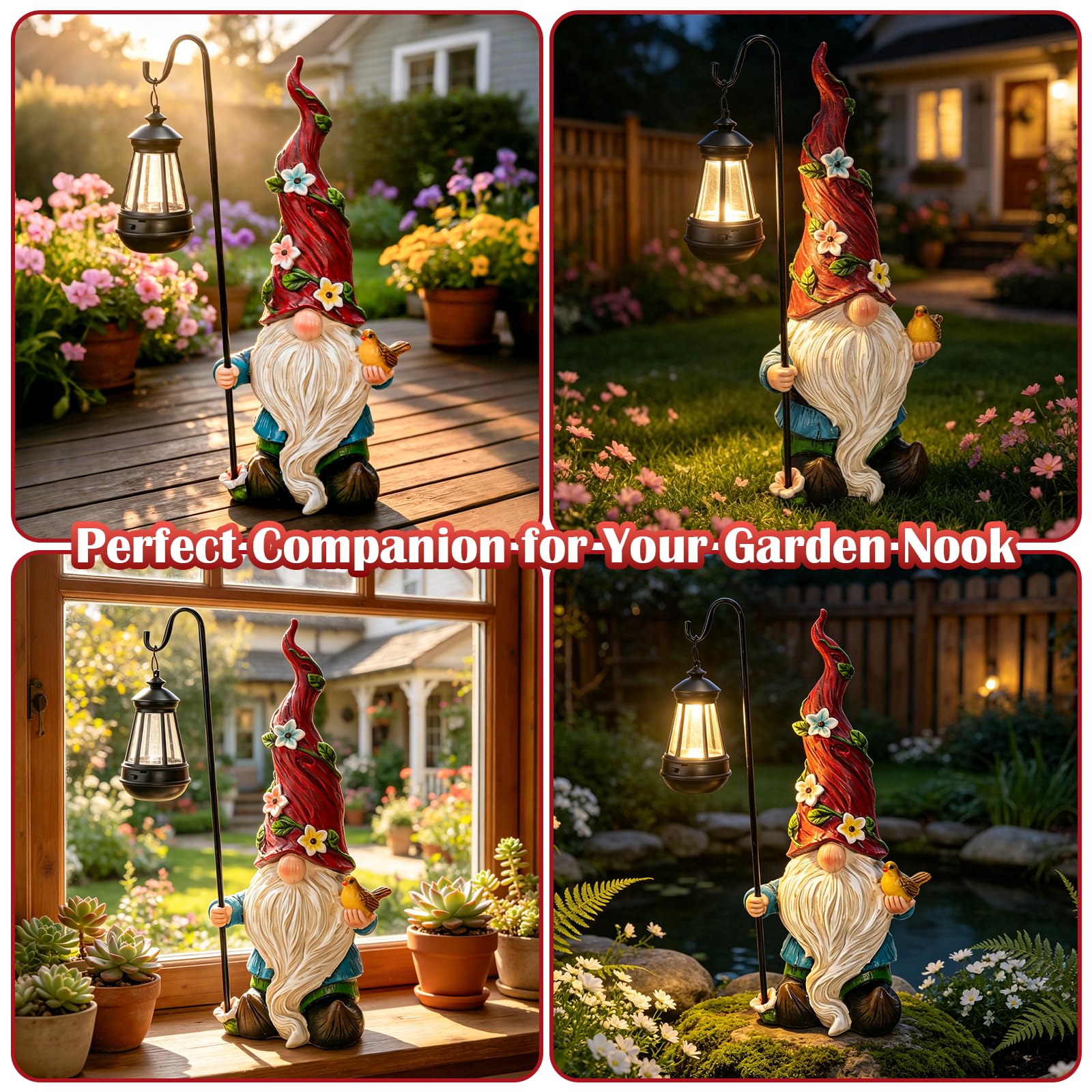 Pohabery 49 cm große Gartenzwerge, Statue für den Außenbereich, mit Solarleuchten, lustiger hoher Zwerg, Gartendekoration für draußen, Terrasse, Hof, Dekorationen, einzigartige Zwerge, Geschenke für