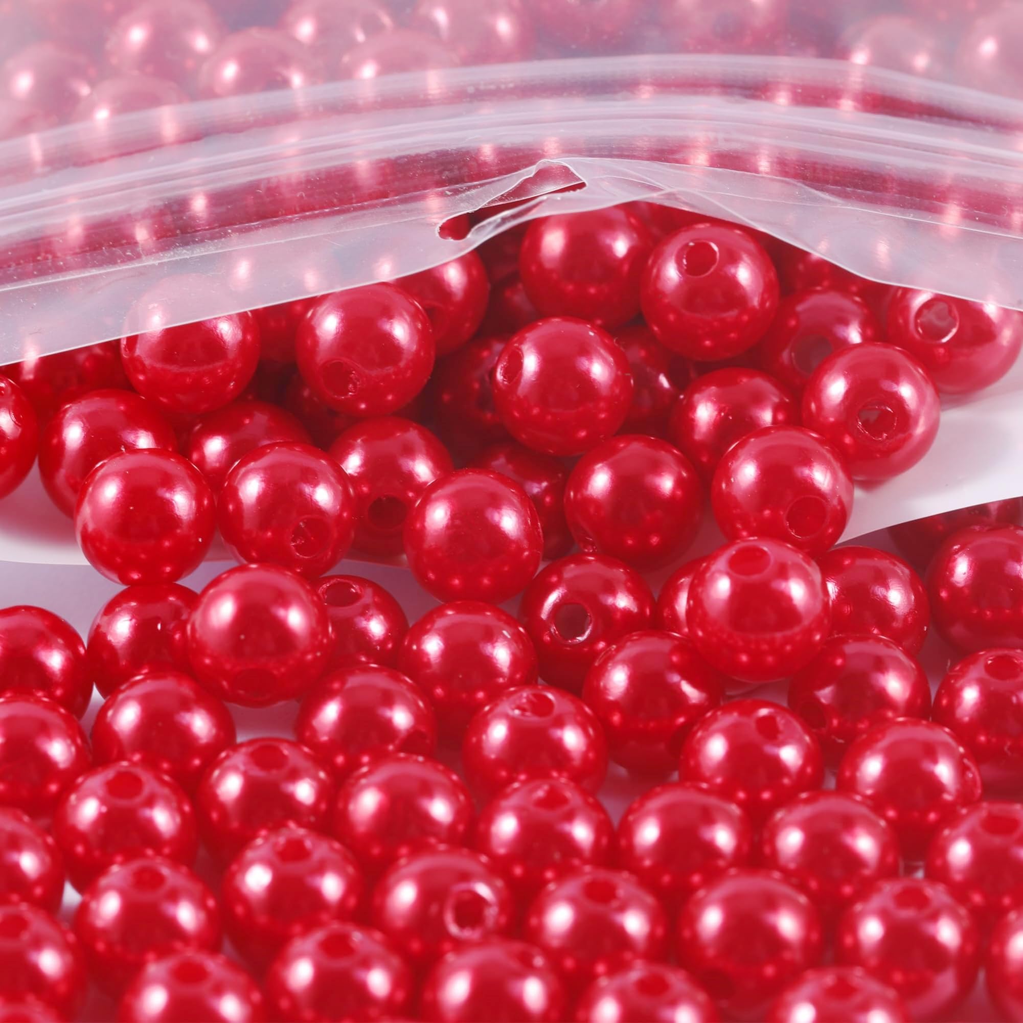 600Pcs Pearl Craft Beads 8mm Round Loose Pearls with Holes Used for Jewelry Making DIY Vase Filling Necklace Craft Bracelet Mobile Phone Chain (Red-8mm)