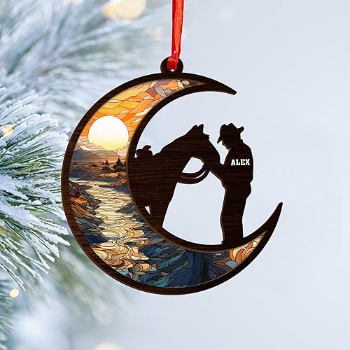 Miniatura 8 de Adorno de Navidad personalizado de granero de caballo, adorno plano personalizado para amantes de los caballos, para agricultores, adorno de