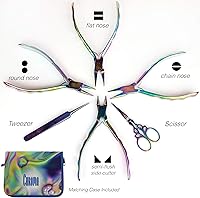 Vista 3 de The Beadsmith Juego de 6 piezas Chroma - Kit de herramientas para hacer joyas, acabado de titanio arcoíris, incluye 4 alicates con pinzas y tijeras