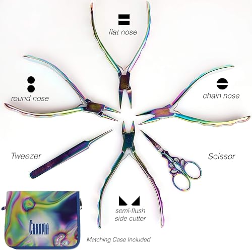 Miniatura 3 de The Beadsmith Juego de 6 piezas Chroma - Kit de herramientas para hacer joyas, acabado de titanio arcoíris, incluye 4 alicates con pinzas y tijeras,