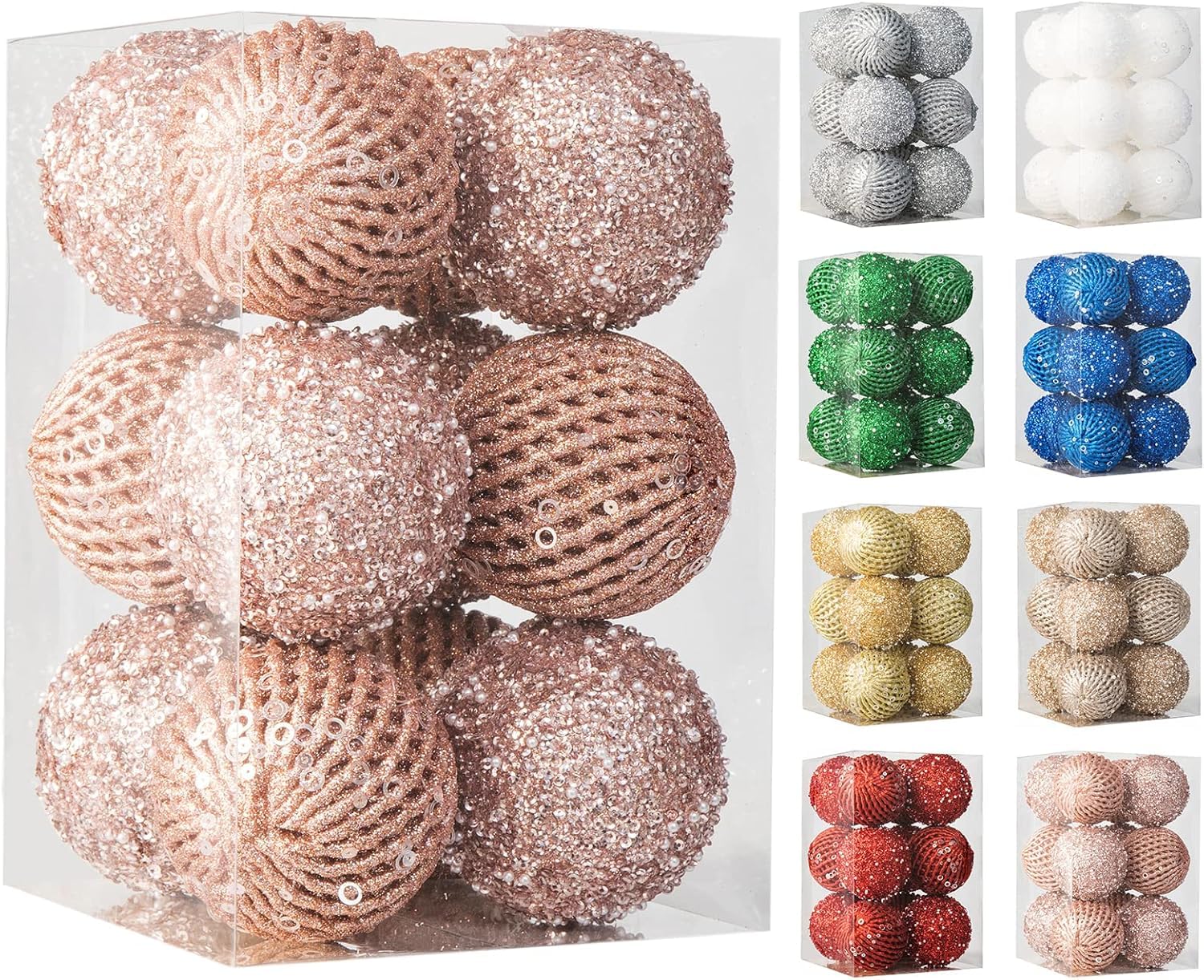 Bolas de Navidad, 12pcs 8cm Bolas de árbol de Navidad Ornamentos de decoración de Navidad Ornamentos de Bola para Fiestas de Bodas ﻿ (Oro Rosa ﻿)