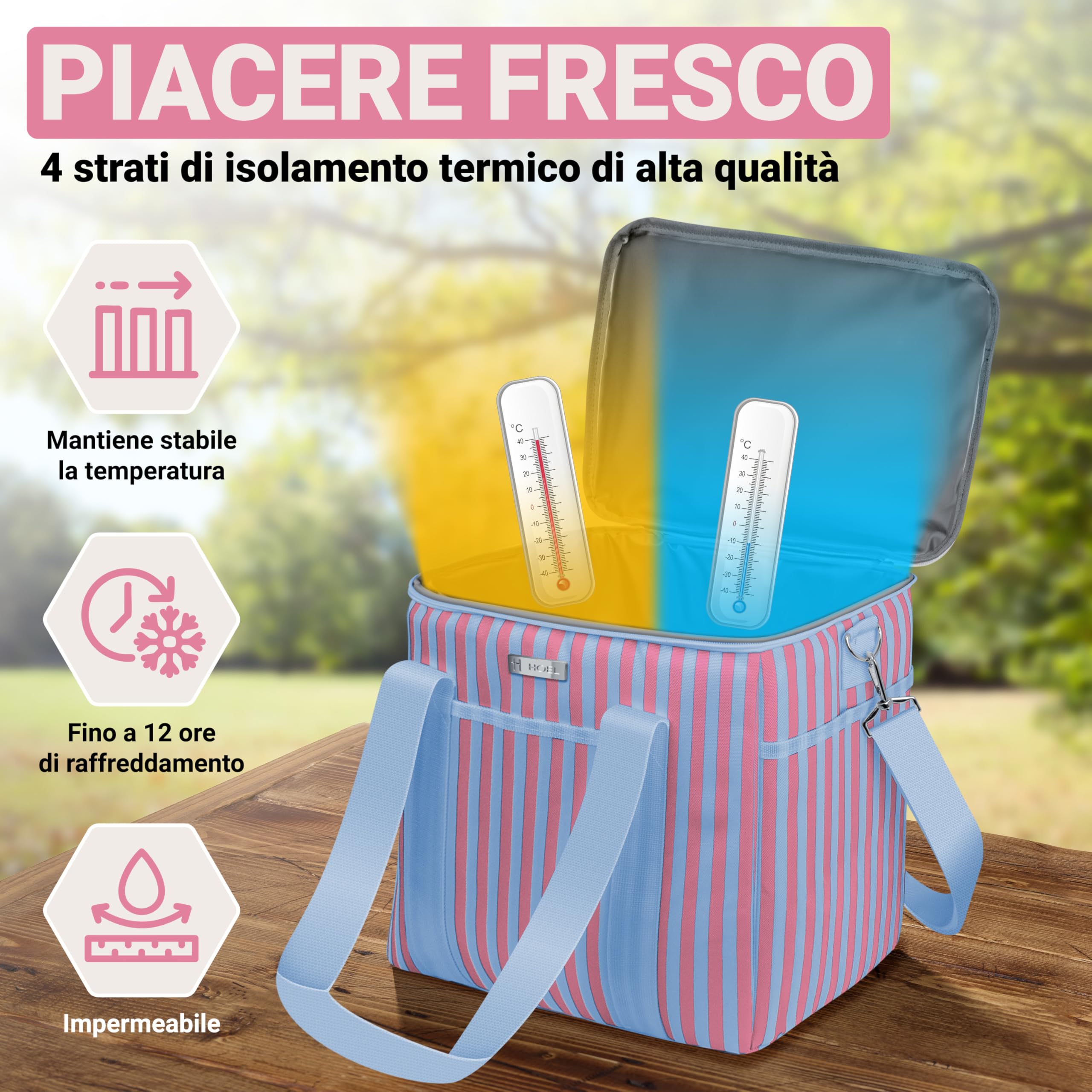 HOEL Borsa Termica per Cibo e Bevande, Isolata, Impermeabile e a Prova di Perdite, per Auto e Shopping, da Picnic