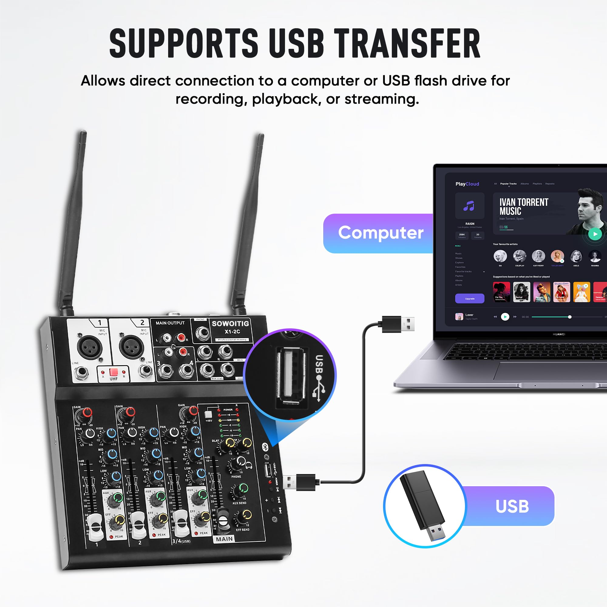 Audio Sound Mixer Board 4 Canali Compatibile Bluetooth Professionale Portatile DJ Digitale Console di Mixing con Microfono Senza Fili Schede di Mixing Per Studio Recording