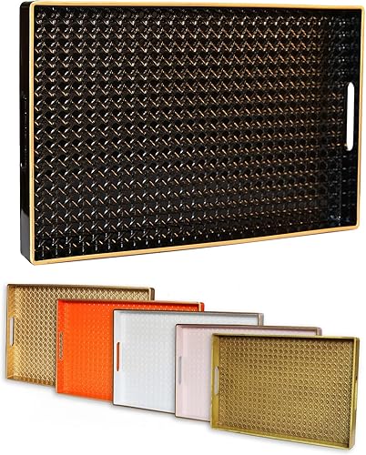 Bandeja decorativa negra para mesa de café, bandeja de servir rectangular de plástico con asas para sala de estar, otomano, baño, 15.7*10.2 pulgadas