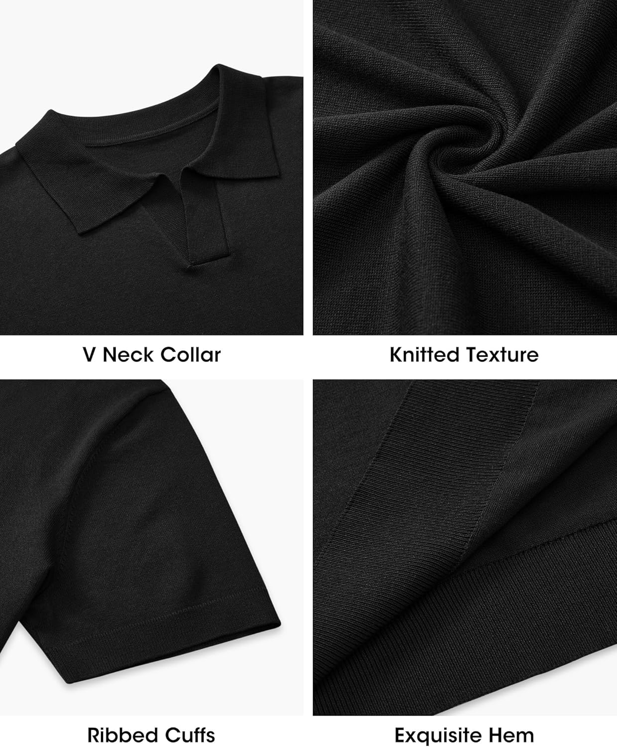 J.VER Polo Shirts for Men Short Sleeve V Neck Knit Polo Shirt Casual Vintage Stretch Golf T-Shirts - Image 6