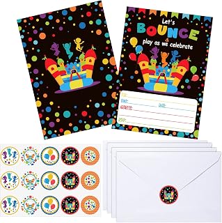 Pajean 30 Pack Bounce House or Jumping Party Invitations Trampoline Birthday Invite Cards with 30 Envelopes 30 Stickers Bounce and Play Party Decorations Supplies for Kids Boys Girls