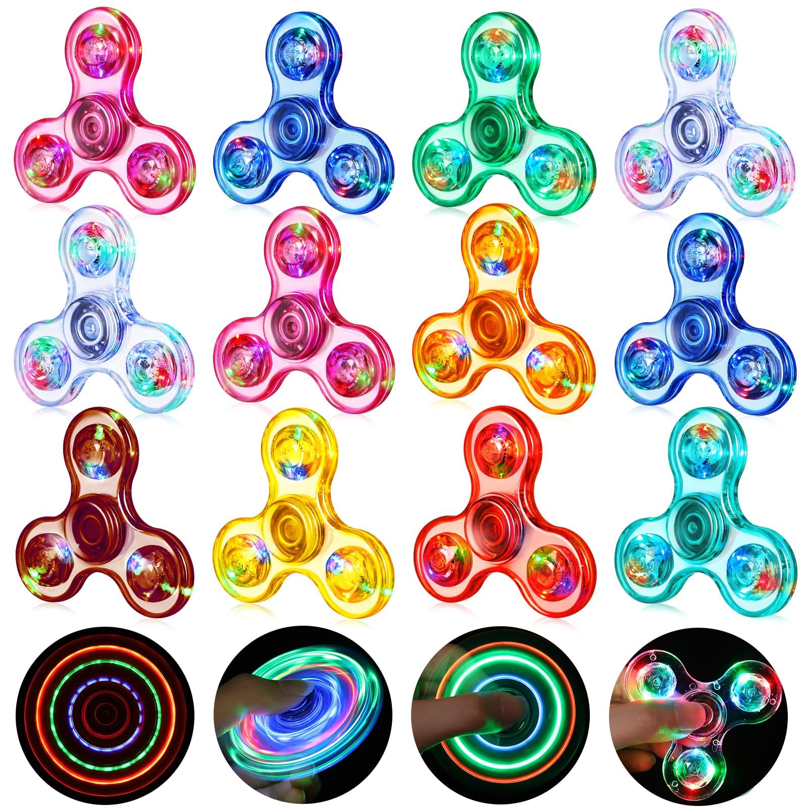 Gigilli Fidget Spinners 12 Pack, Kids Christmas Stocking Stuffers Gifts Light Up Bulk Fidget Spinners, Christmas Birthday Gifts Classroom Prizes Return Goodie Bag Stuffers, Glow Party Favors